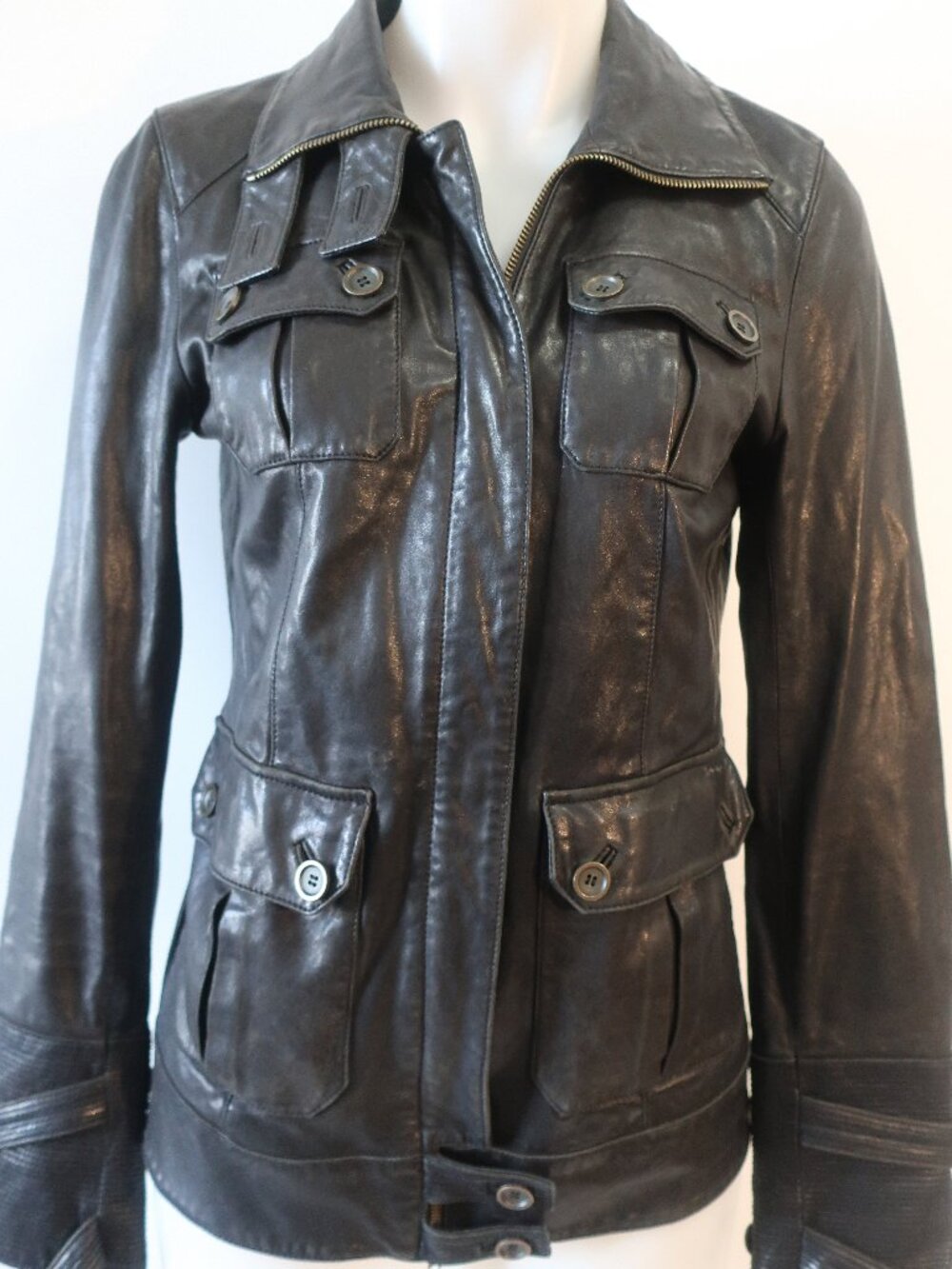 Womens Diane von Furstenberg Black Beau (Item- 9) Leather Military Moto Jacket 6 - Picture 5 of 16